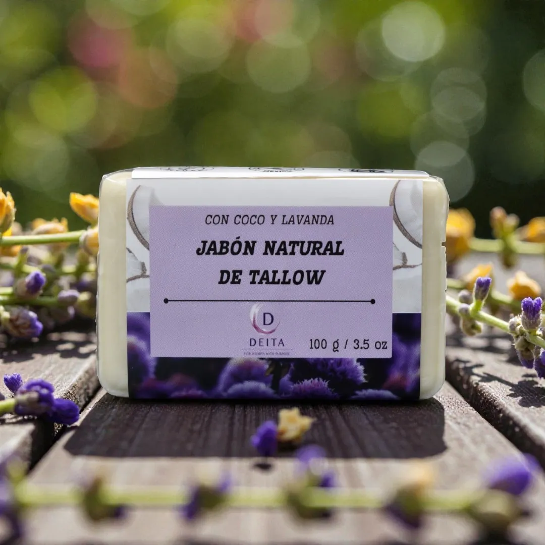 Jabón natural de tallow con coco y lavanda